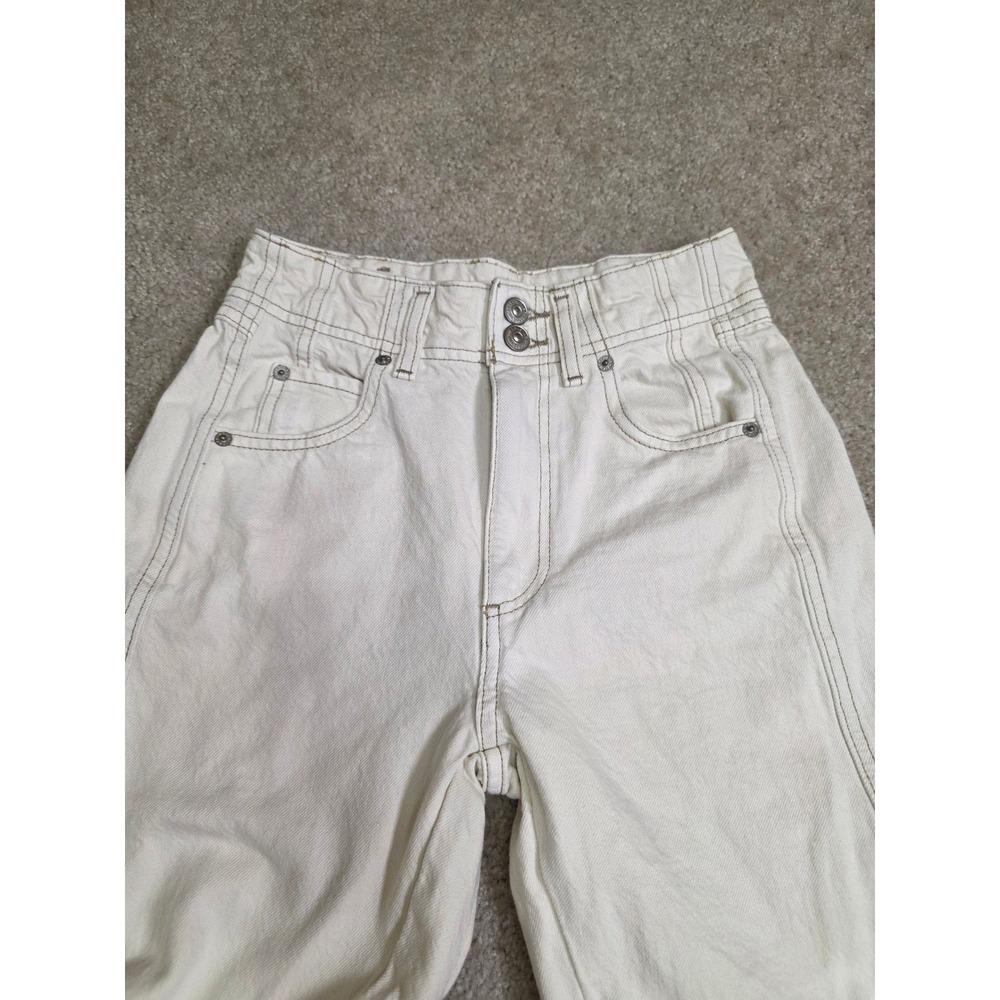 We The Free Free People Wide Leg Jeans Cream Off White Contrast Stitch Size 25 - Picture 7 of 12